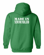 Made In NFLD ( White Lettering) Left Chest and Back Pullover Hoodie - Unisex