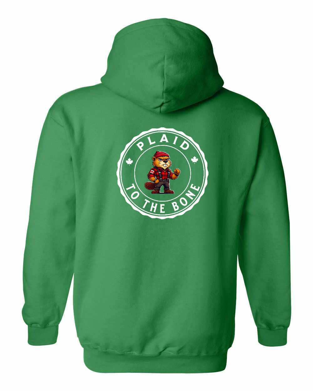 Plaid to the Bone Beaver Left Chest and Back Pullover Hoodie - Gildan Canada (sewn Internationally) - Unisex