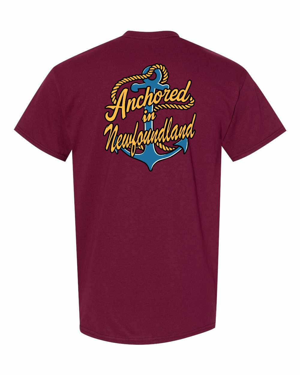 Anchored in Newfoundland (New Design) Left Chest and Back Men's Tee