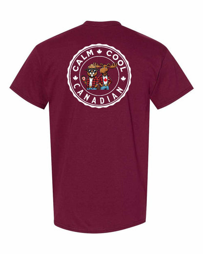 Calm Cool Canadian Beaver and Moose Left Chest & Back Men's Tee