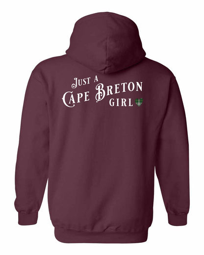 Just a Cape Breton Girl Tartan Left Chest and Back Pullover Hoodie