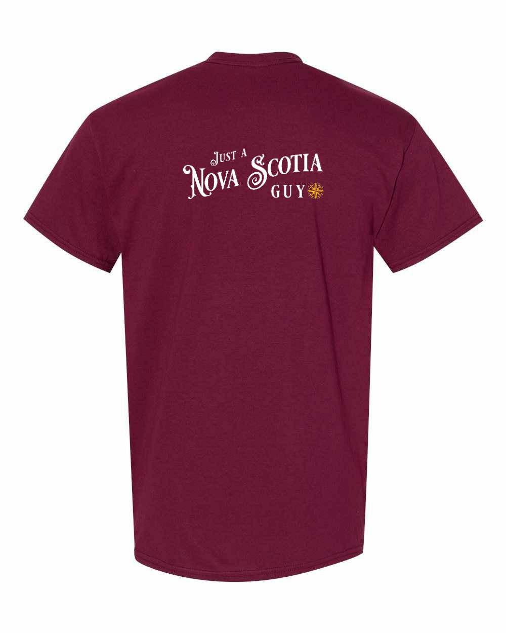 Just a Nova Scotia Guy yellow Left Chest and Back mens-tee
