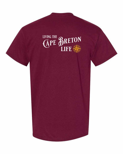 Living the Cape Breton Life yellow Left Chest and Back Men's Tee