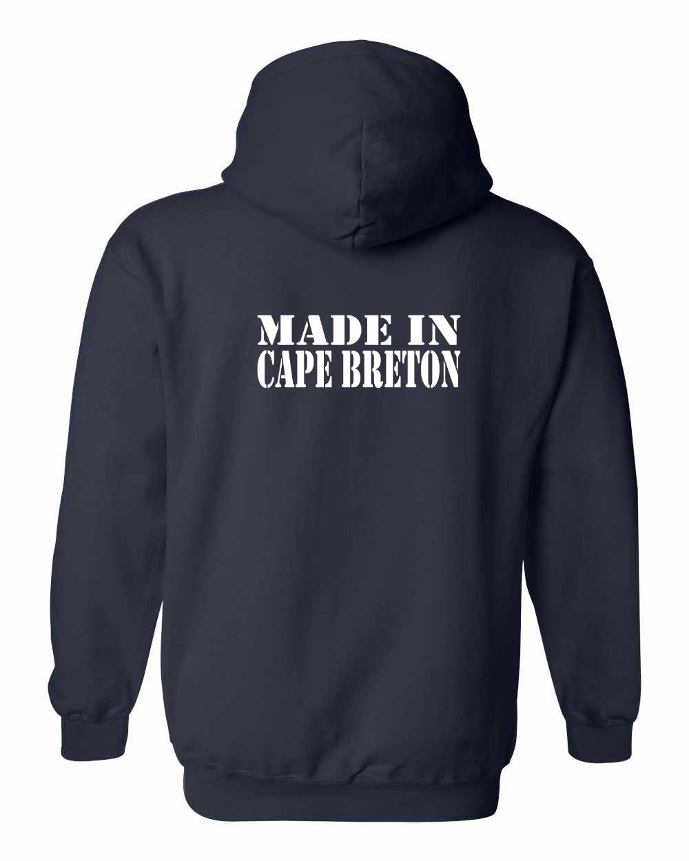 Made In Cape Breton White Left Chest and Back Pullover Hoodie