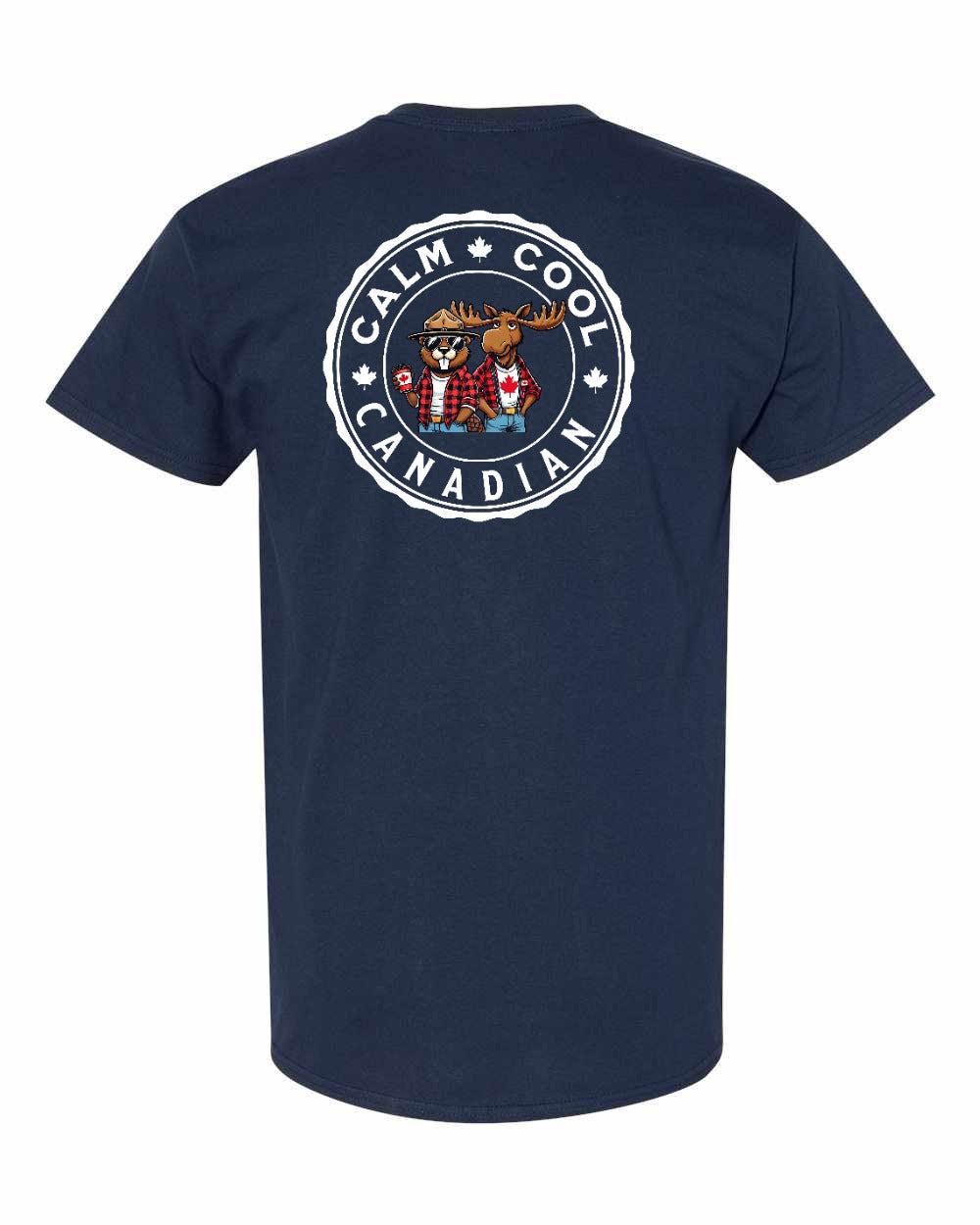 Calm Cool Canadian Beaver and Moose Left Chest & Back Men's Tee