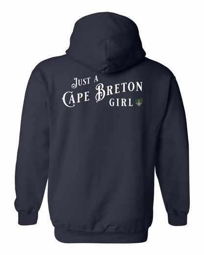 Just a Cape Breton Girl Tartan Left Chest and Back Pullover Hoodie