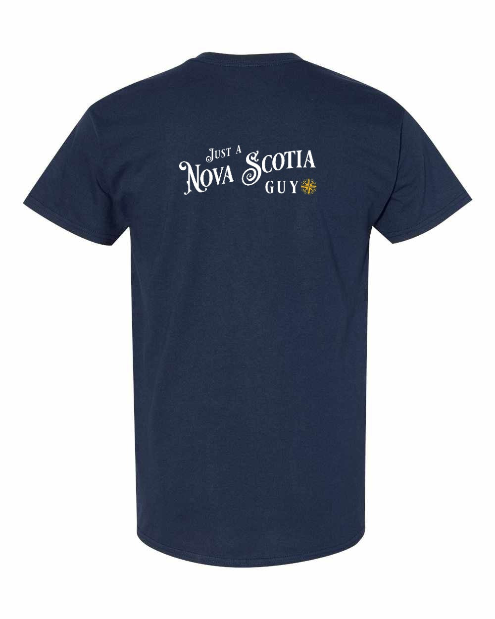 Just a Nova Scotia Guy yellow Left Chest and Back mens-tee