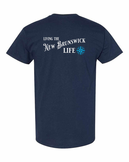 Living the New Brunswick Life blue Left Chest and Back Men's Tee