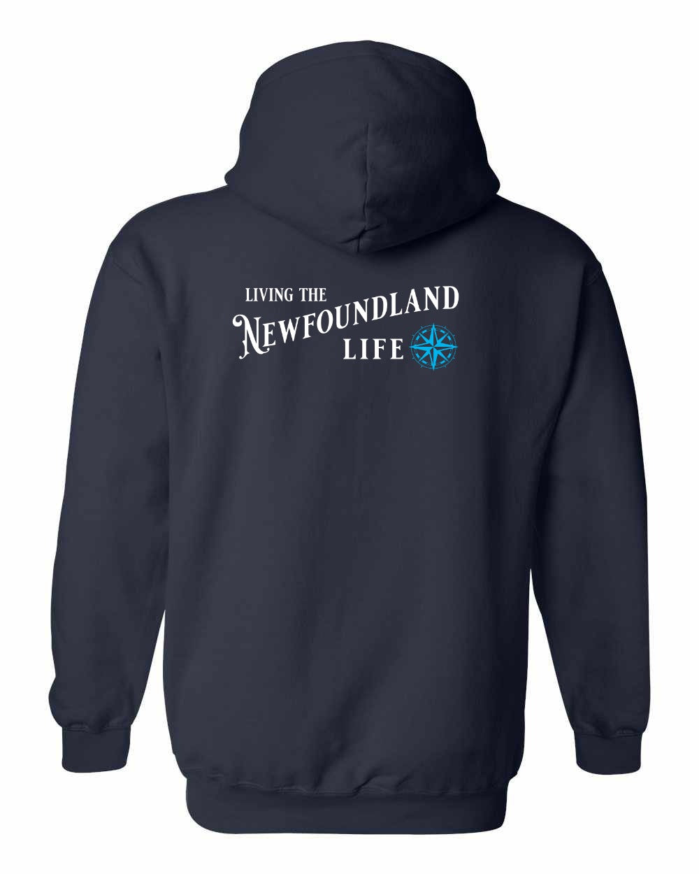 Living the NFLD Life blue Left Chest and Back Pullover Hoodie - Unisex