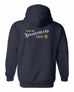 Living the NFLD Life yellow Left Chest and Back Pullover Hoodie - Unisex