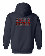 Made in Canada Plaid Background Left Chest and Back Pullover Hoodie - Gildan Canada (sewn Internationally) - Unisex