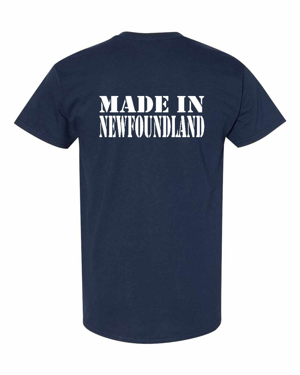Made In NFLD ( White Lettering) Left Chest and Back Men's Tee