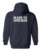 Made In NFLD ( White Lettering) Left Chest and Back Pullover Hoodie - Unisex