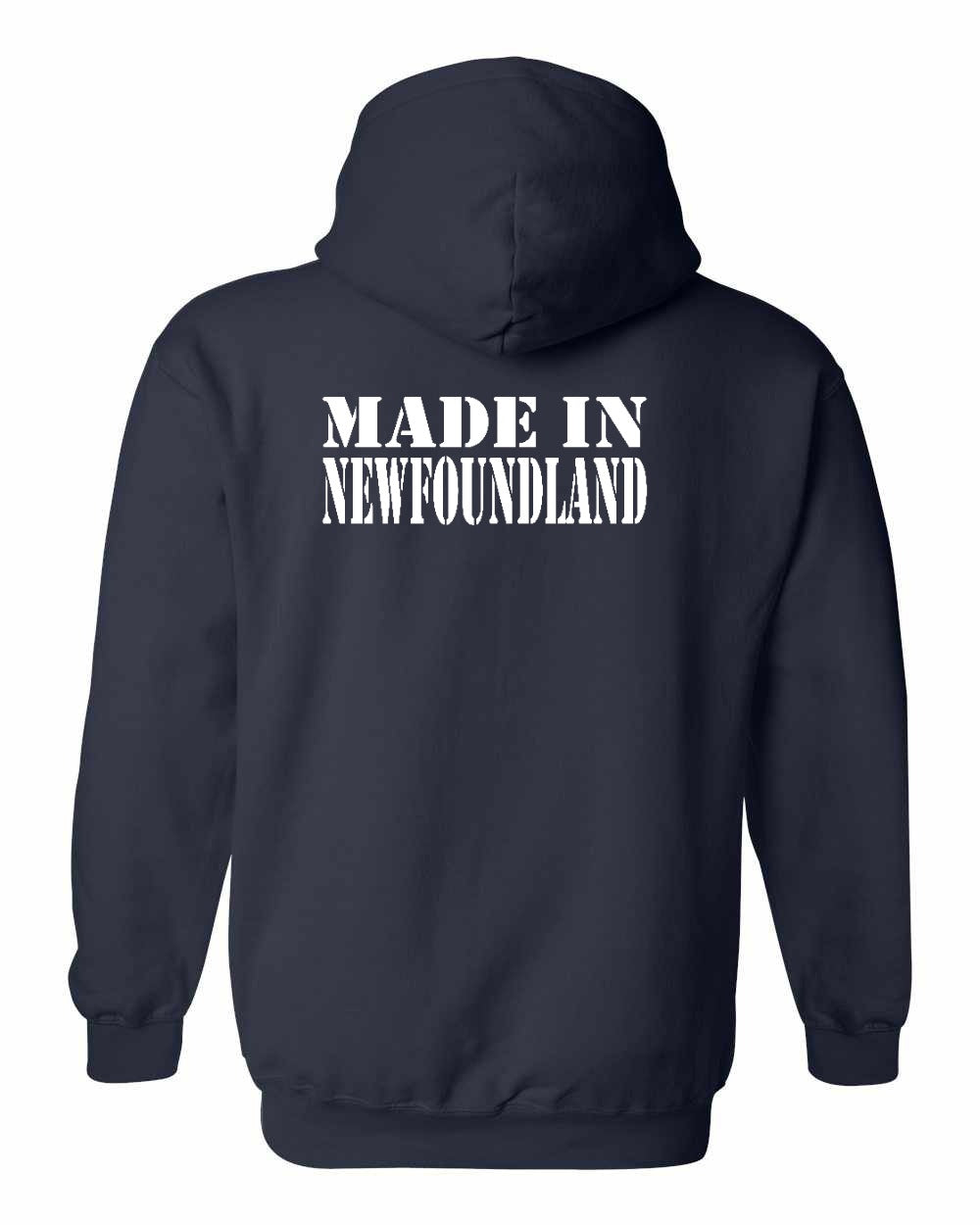 Made In NFLD ( White Lettering) Left Chest and Back Pullover Hoodie - Unisex