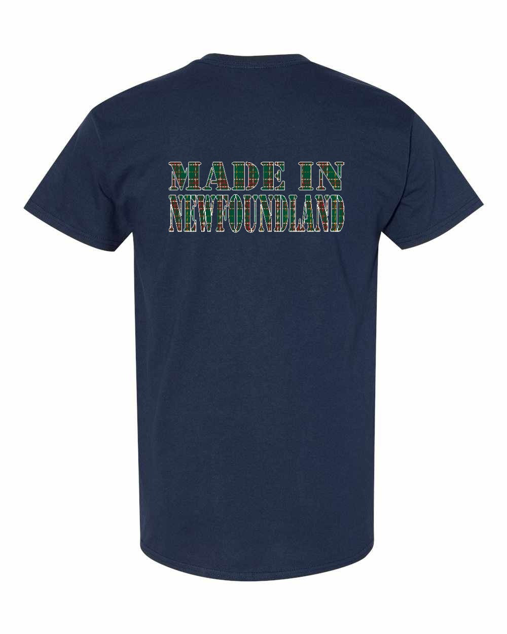 Made In NFLD ( Tartan Lettering) Left Chest and Back Men's Tee