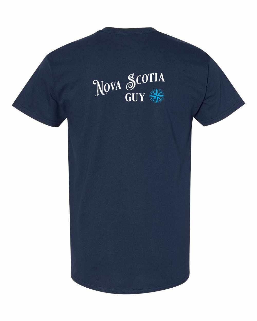 Nova Scotia Guy blue Left Chest and Back mens-tee