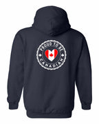 Proud to be Canadian Heart Flag Left Chest and Back Pullover Hoodie - Gildan Canada (sewn Internationally) - Unisex