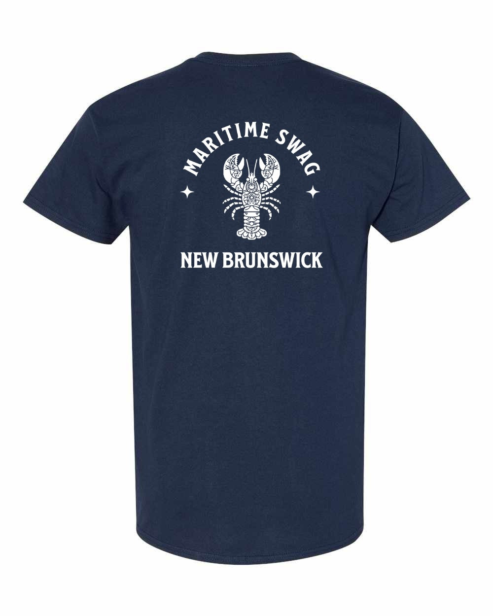 NB New Brunswick Mandala white Lobster Left Chest and Back Men's Tee