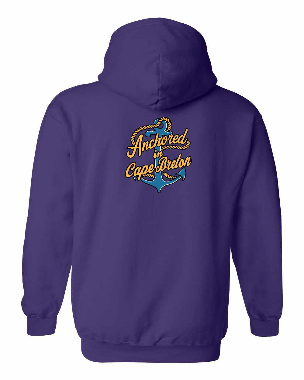 Anchored in Cape Breton (New Design) Left Chest and Back Pullover Hoodie