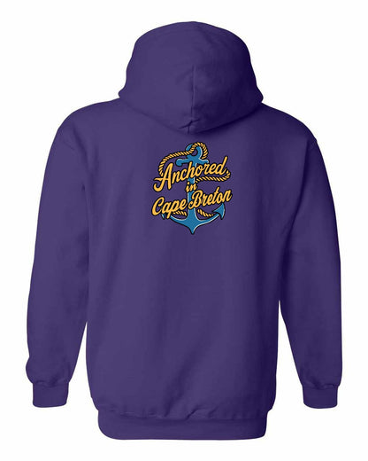Anchored in Cape Breton (New Design) Left Chest and Back Pullover Hoodie