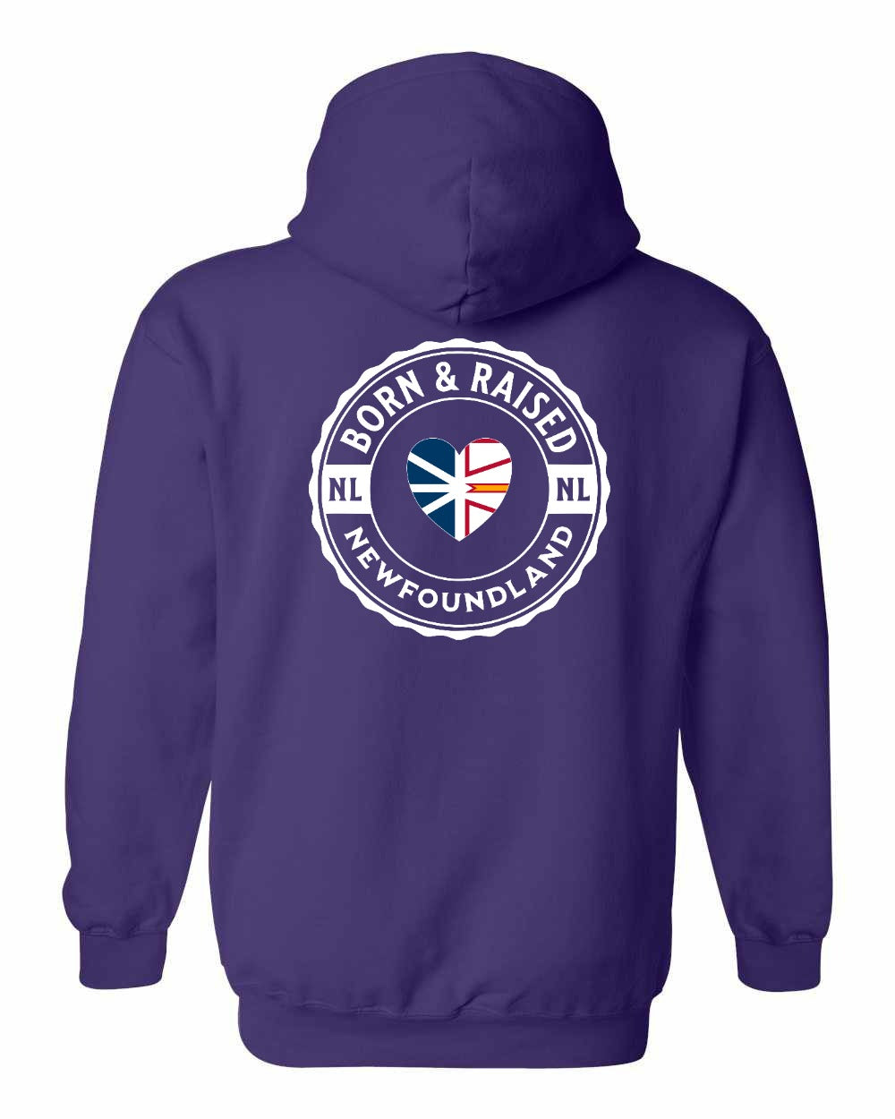 Born and Raised NFLD Heart Flag Left Chest & Back Pullover Hoodie - Unisex