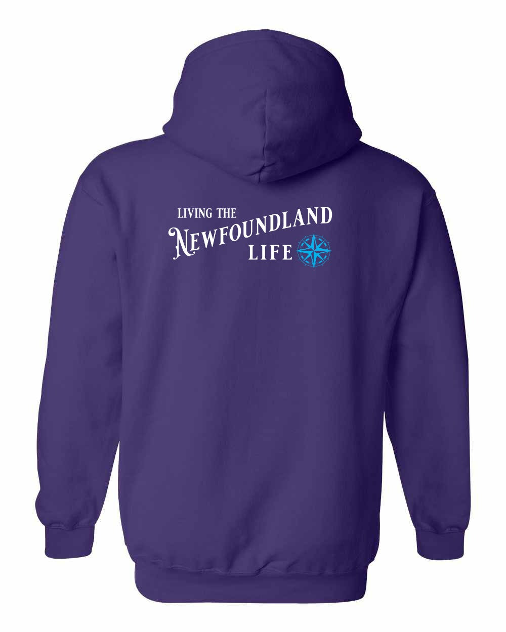 Living the NFLD Life blue Left Chest and Back Pullover Hoodie - Unisex