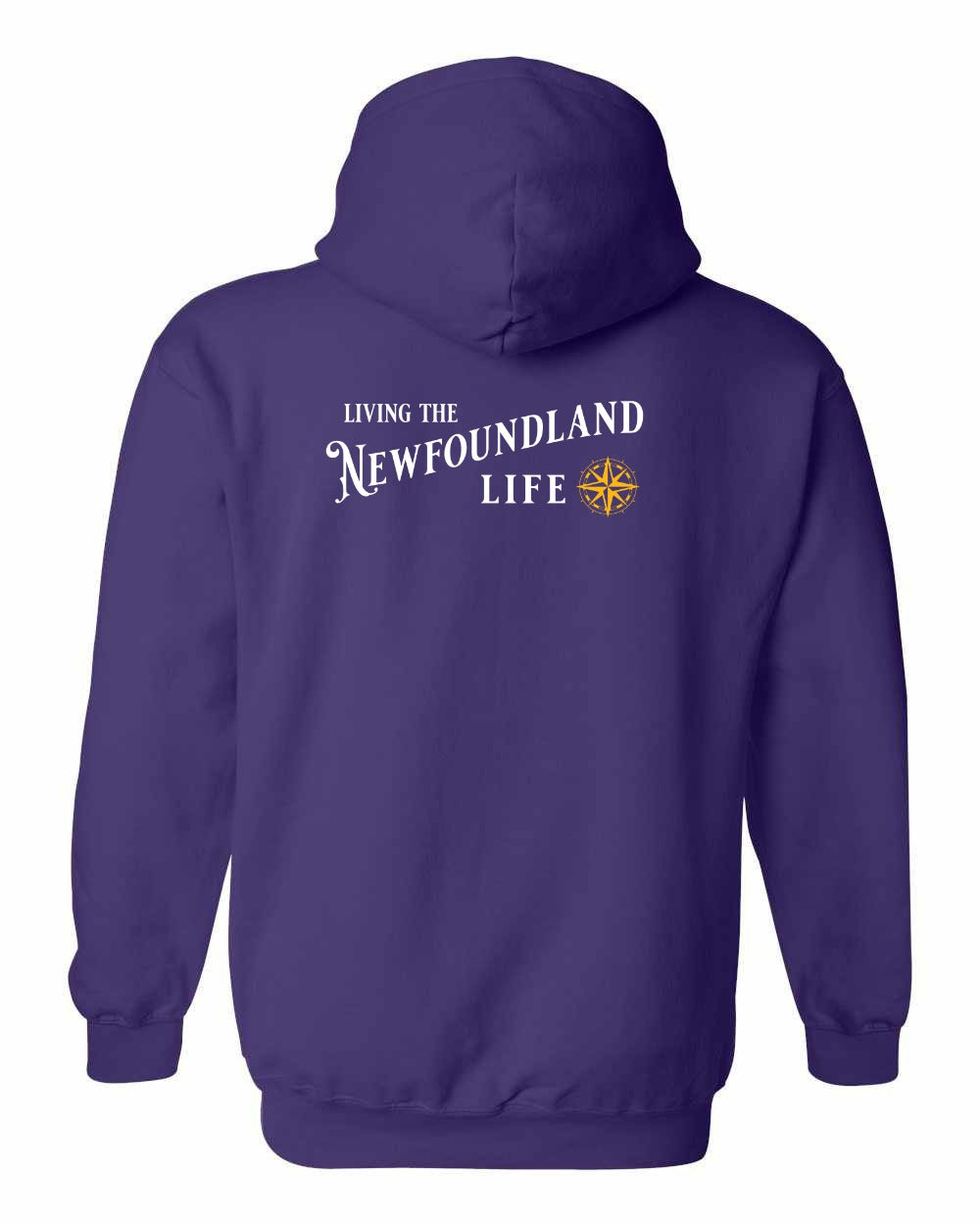 Living the NFLD Life yellow Left Chest and Back Pullover Hoodie - Unisex