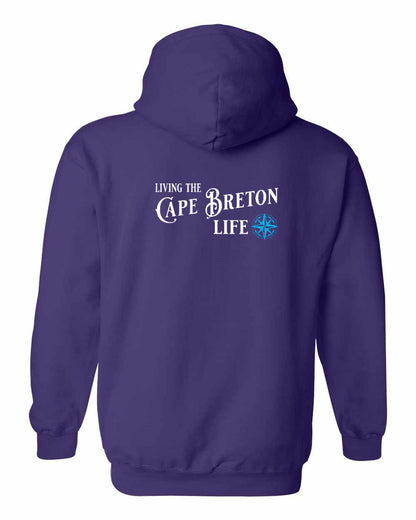 Living the Cape Breton Life blue Left Chest and Back Pullover Hoodie