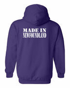 Made In NFLD ( White Lettering) Left Chest and Back Pullover Hoodie - Unisex