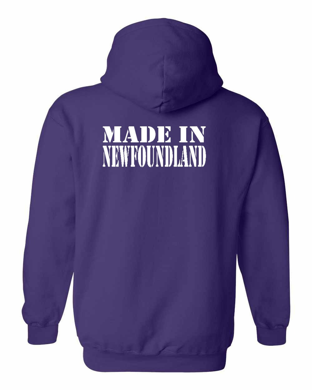 Made In NFLD ( White Lettering) Left Chest and Back Pullover Hoodie - Unisex