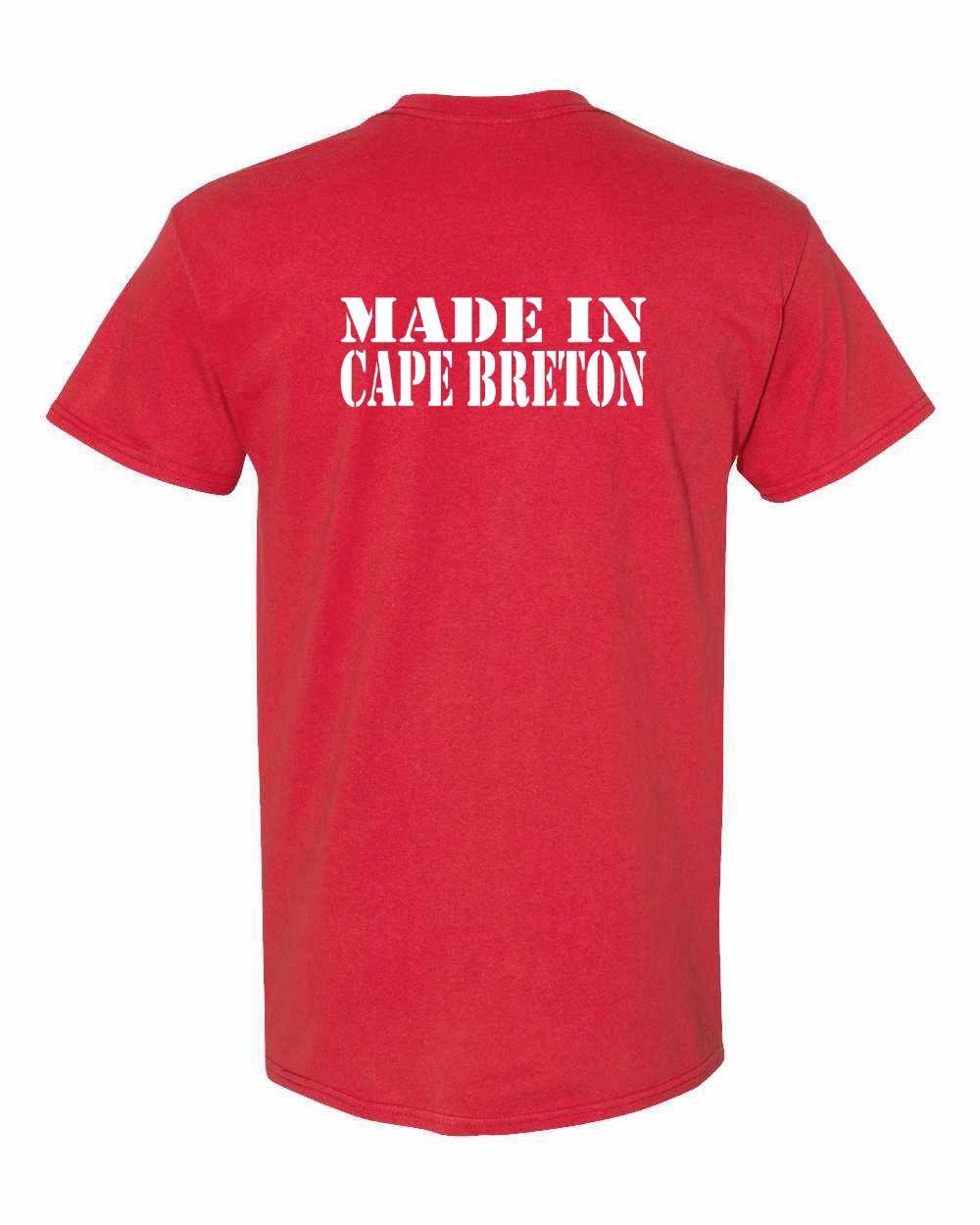 Made In Cape Breton White Left Chest and Back Men's Tee