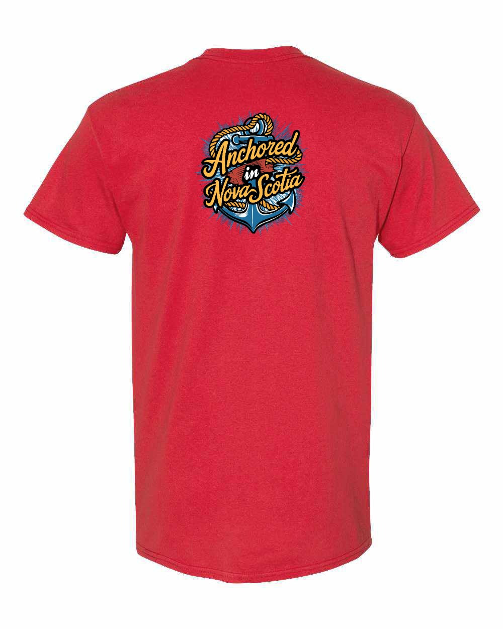 Anchored In Nova Scotia (Old Design) Left Chest and Back mens-tee