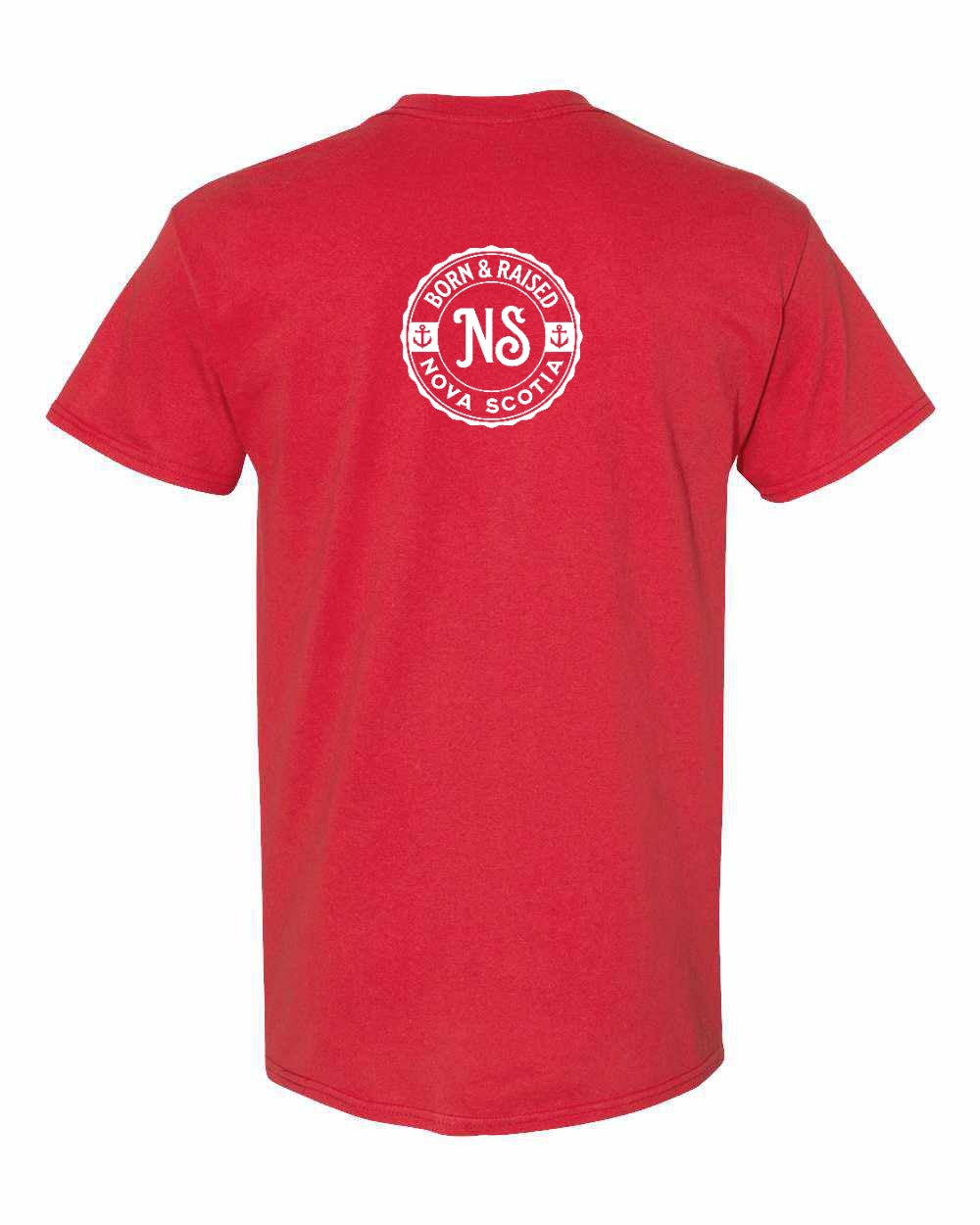 Born & Raised Nova Scotia Left Chest and Back mens-tee
