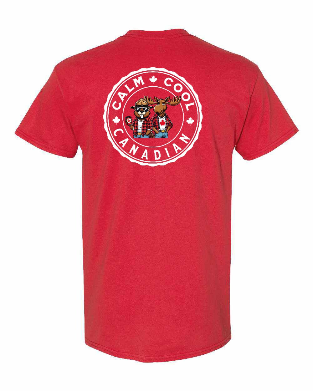 Calm Cool Canadian Beaver and Moose Left Chest & Back Men's Tee