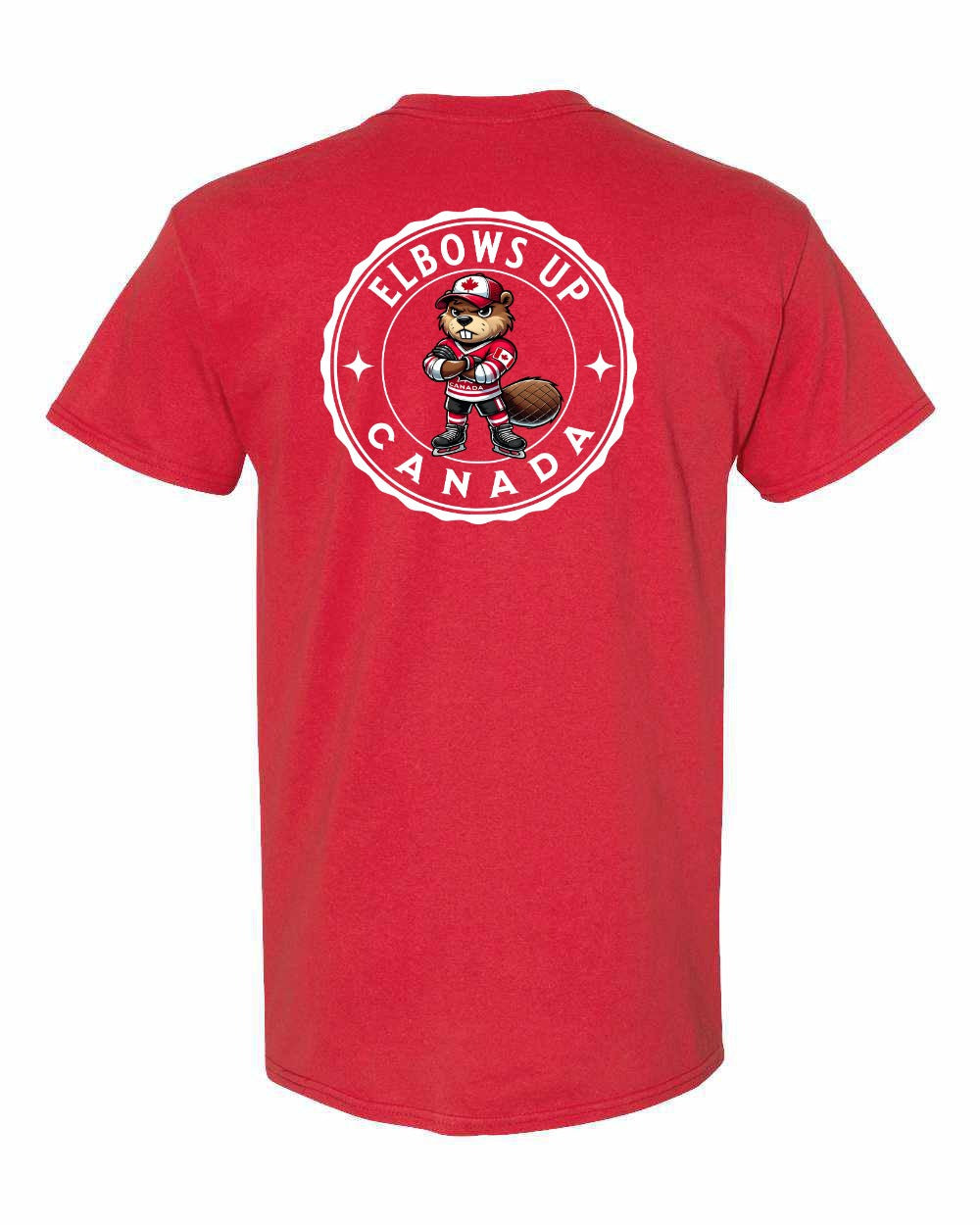 Elbows Up Beaver Left Chest & Back Men's Tee - Gildan Canada (sewn Internationally)