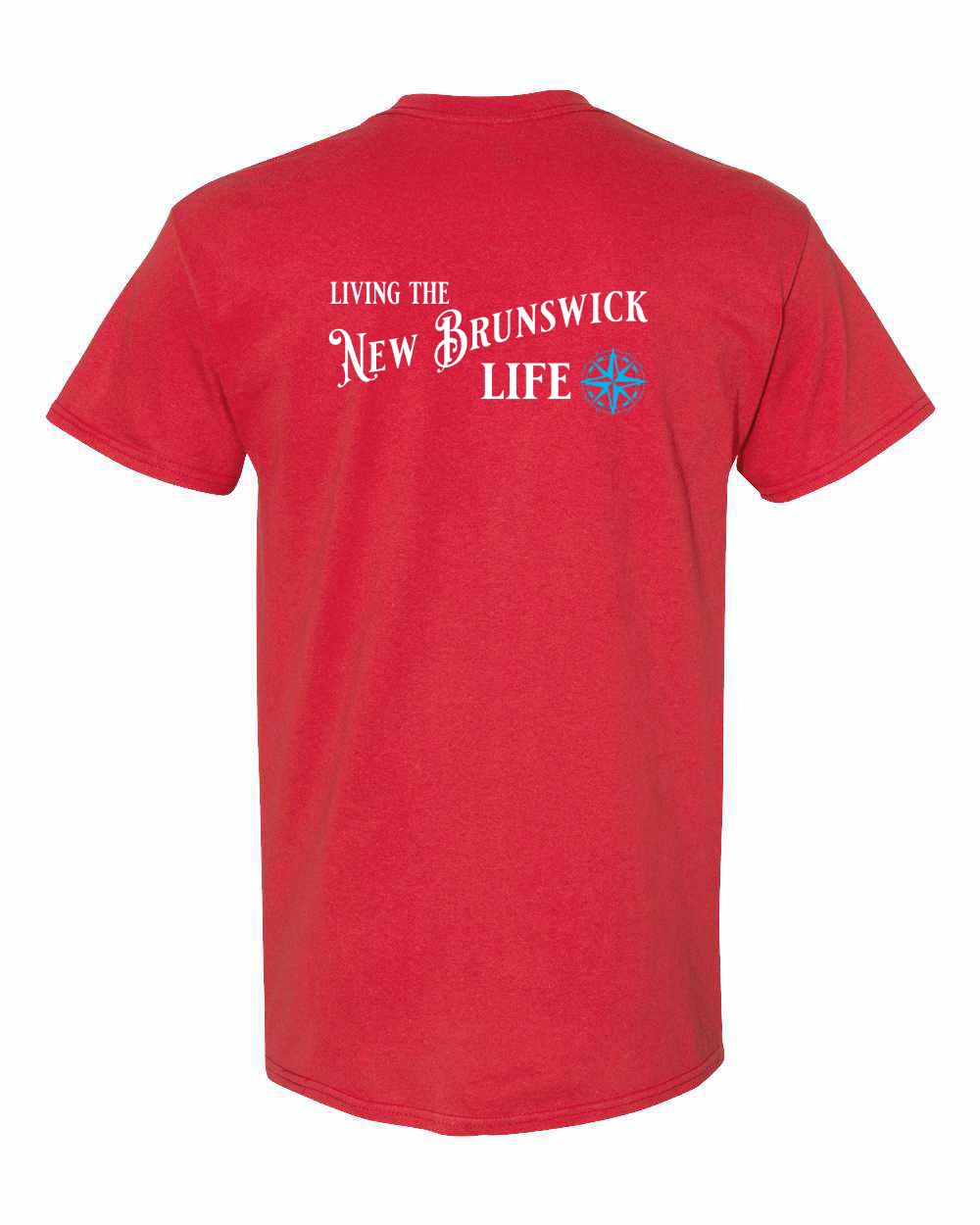 Living the New Brunswick Life blue Left Chest and Back Men's Tee