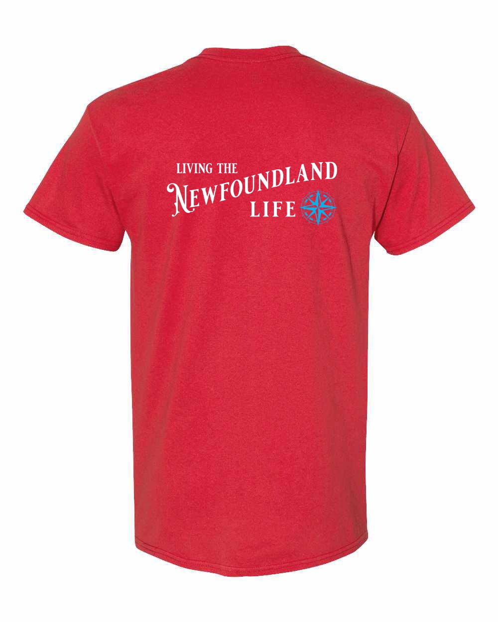 Living the NFLD Life blue Left Chest and Back Men's Tee