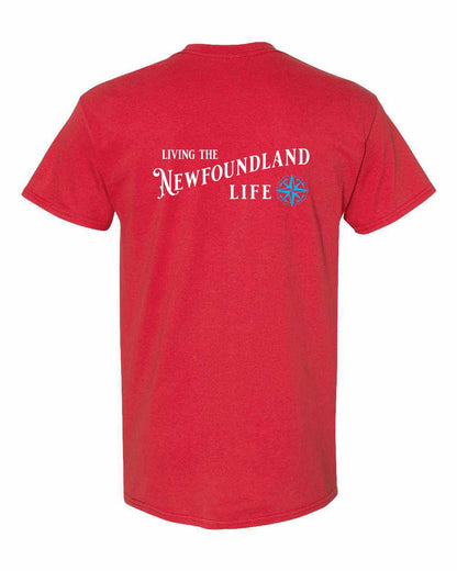 Living the Newfoundland Life blue Left Chest and Back Men's Tee