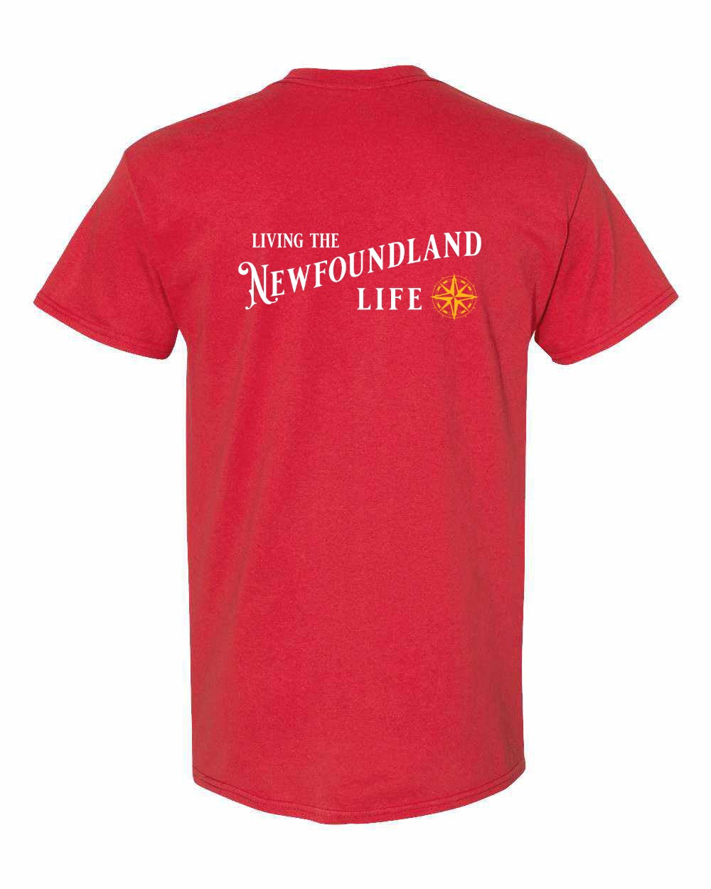 Living the Newfoundland Life yellow Left Chest and Back Men's Tee