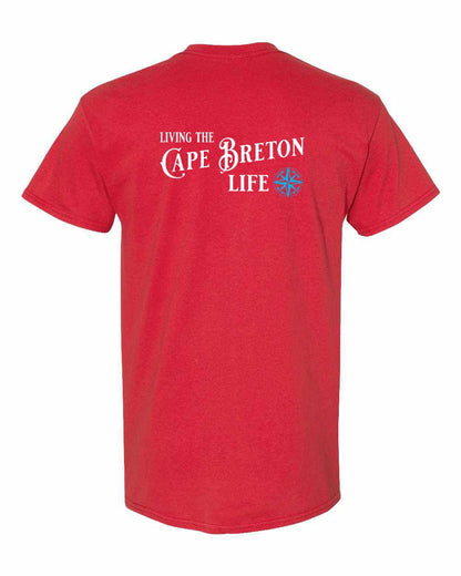 Living the Cape Breton Life blue Left Chest and Back Men's Tee