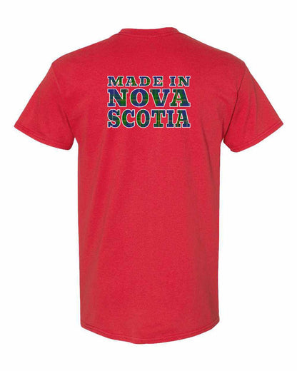Made In Nova Scotia ( Tartan Lettering) Left Chest and Back mens-tee