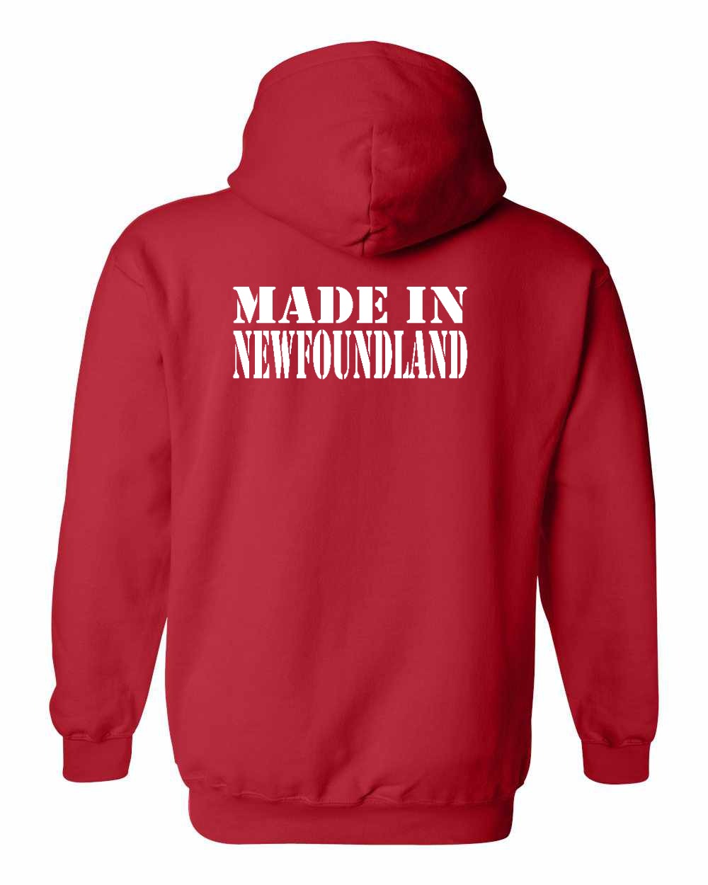 Made In NFLD ( White Lettering) Left Chest and Back Pullover Hoodie - Unisex