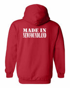 Made In NFLD ( White Lettering) Left Chest and Back Pullover Hoodie - Unisex