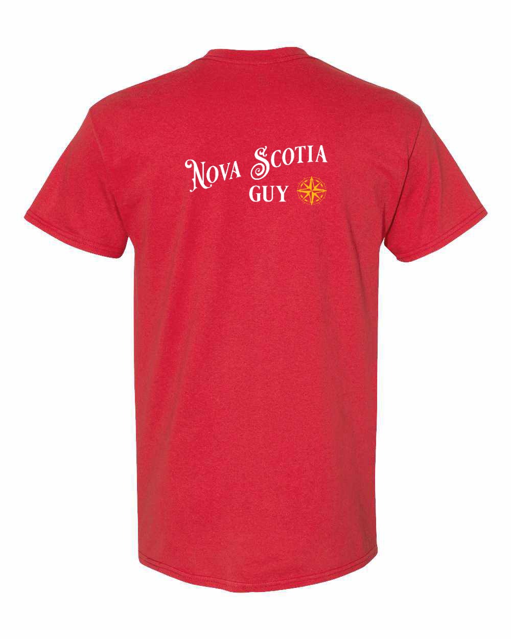 Nova Scotia Guy yellow Left Chest and Back mens-tee