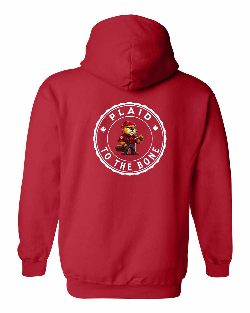 Plaid to the Bone Beaver Left Chest and Back Pullover Hoodie - Gildan Canada (sewn Internationally) - Unisex