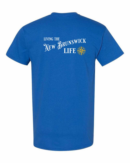 Living the New Brunswick Life yellow Left Chest and Back Men's Tee