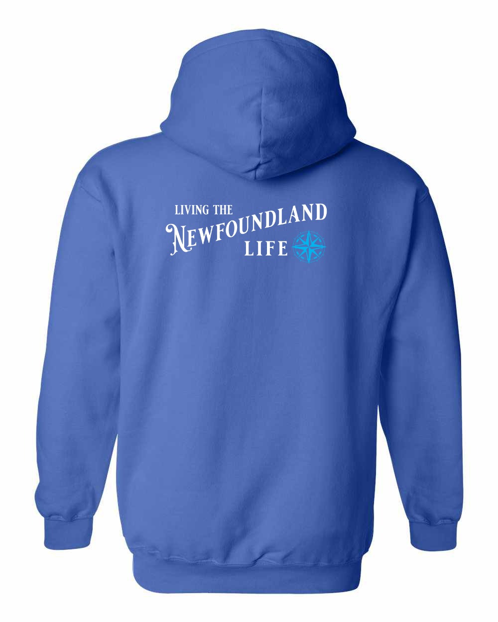 Living the Newfoundland Life blue Left Chest and Back Pullover