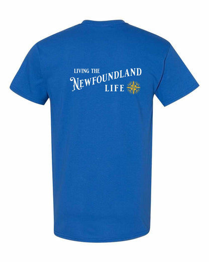 Living the Newfoundland Life yellow Left Chest and Back Men's Tee