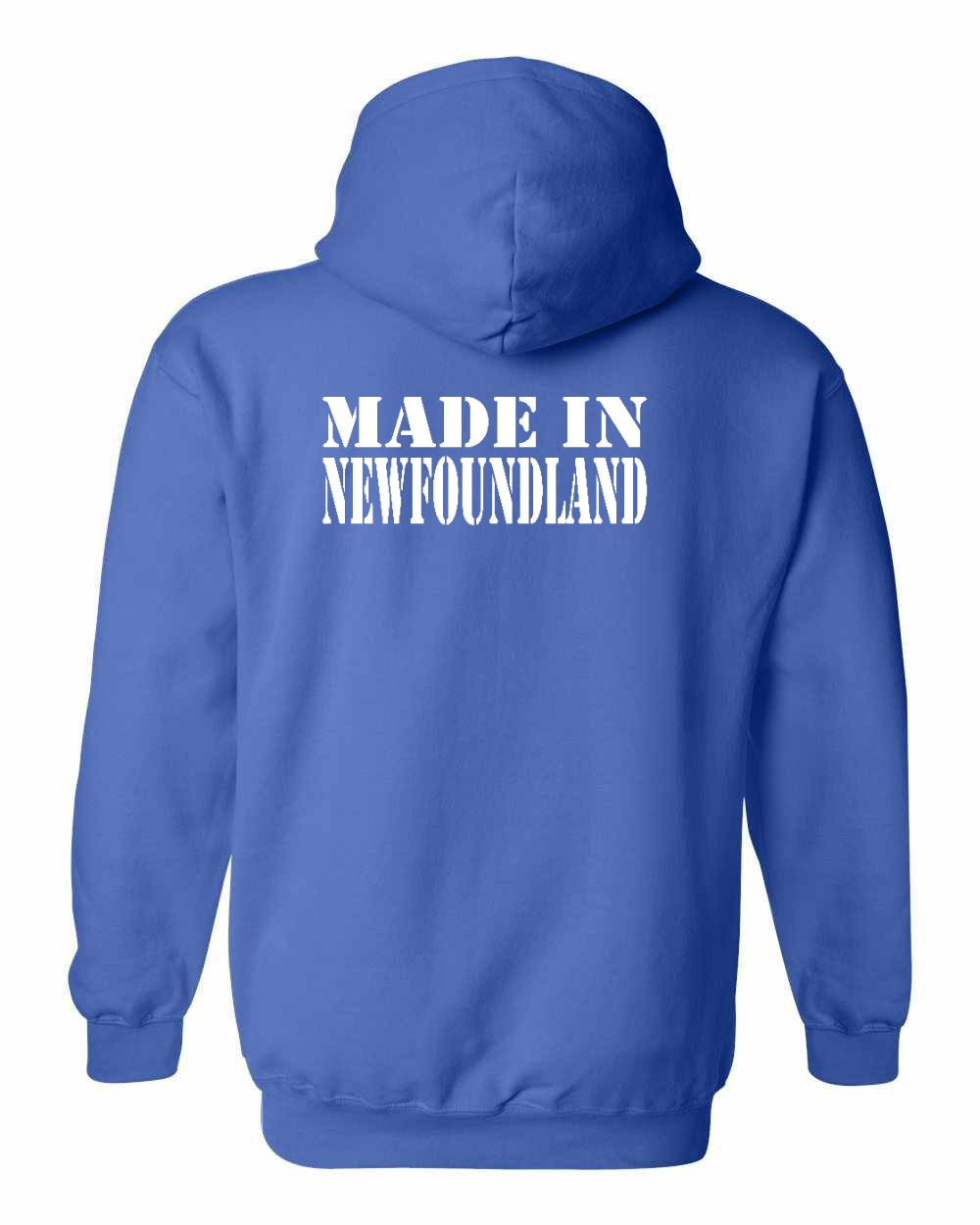Made In NFLD ( White Lettering) Left Chest and Back Pullover Hoodie - Unisex
