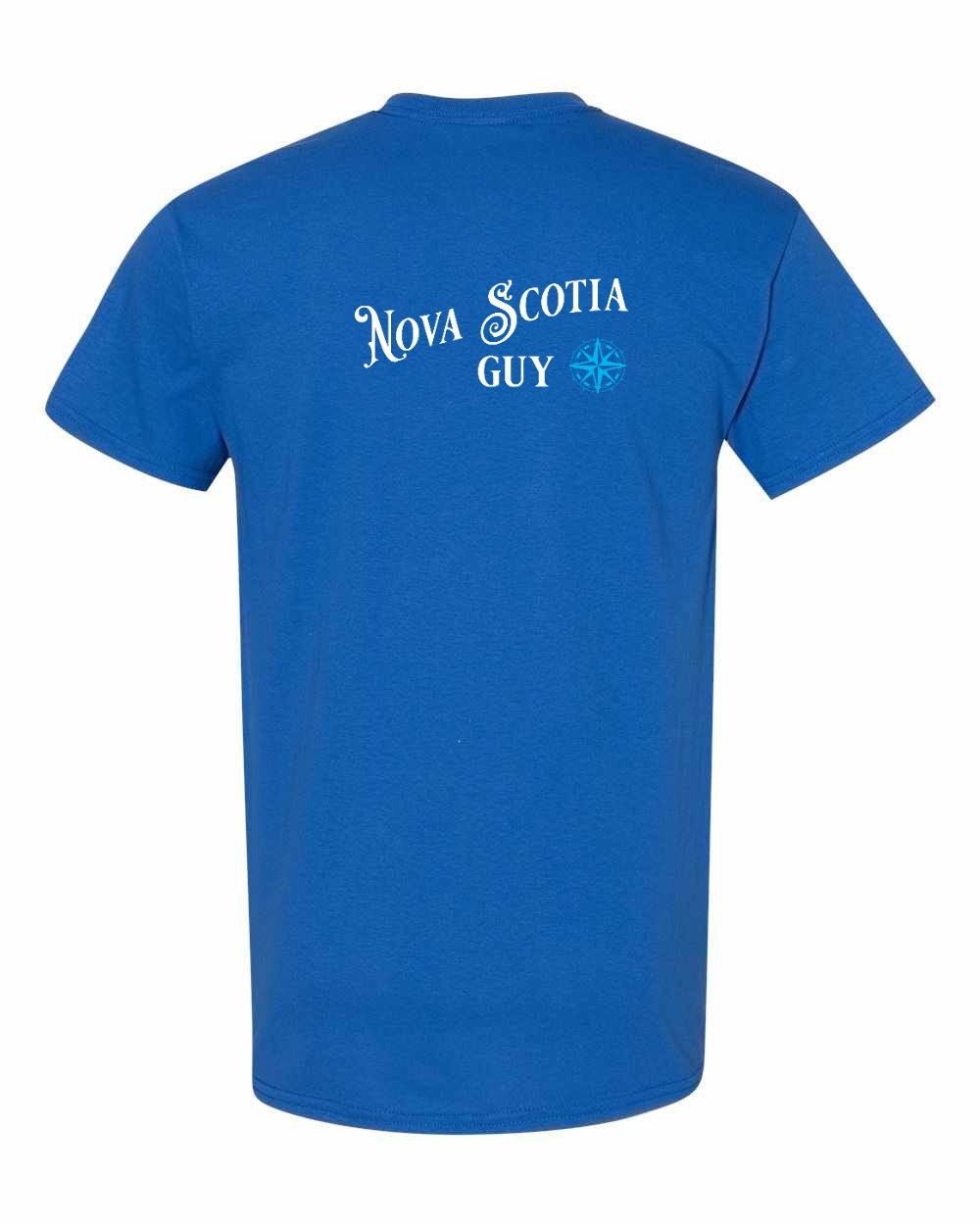 Nova Scotia Guy blue Left Chest and Back mens-tee